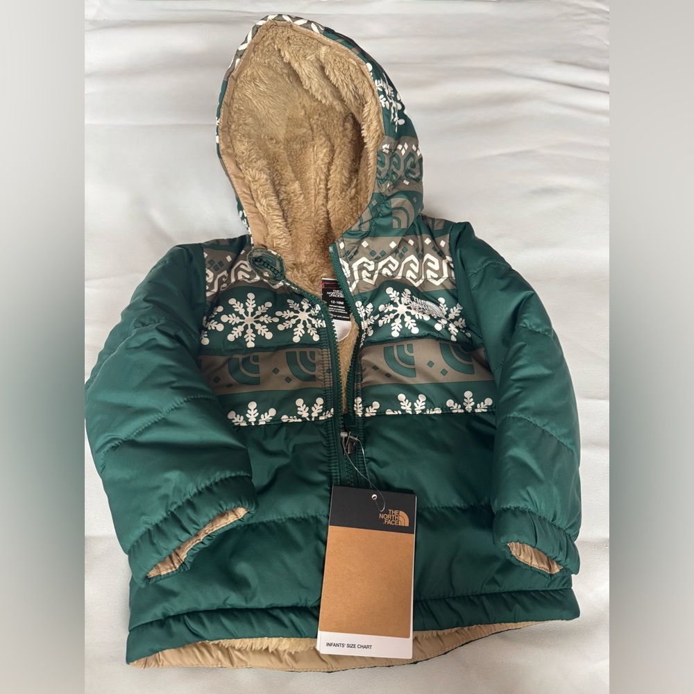The North Face 12-18M Green Puffer Reversible Thermal ball hooded Jacket